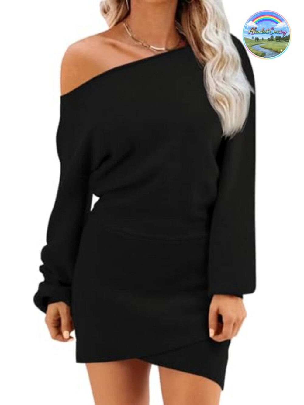 Womens Off Shoulder Mini Sweater Dress Ribbed Knit Bodycon Pullover